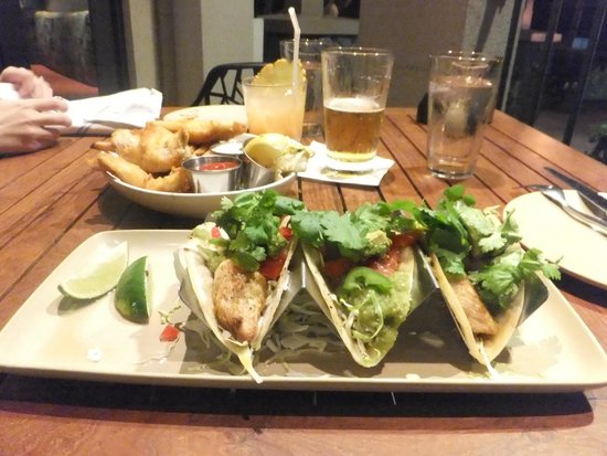 Monkeypod Kitchen signature dishes Fresh Caught Fish Tacos
Lobster Deviled Eggs
Poke Tacos